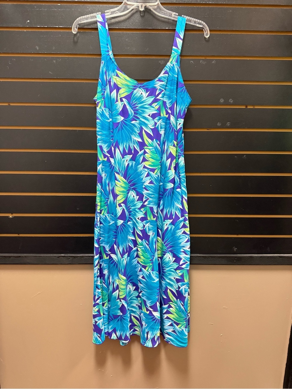 Vintage Rainbow Jo Hawaiian Tropical Sundress Blue Purple Rayon Midi Dress